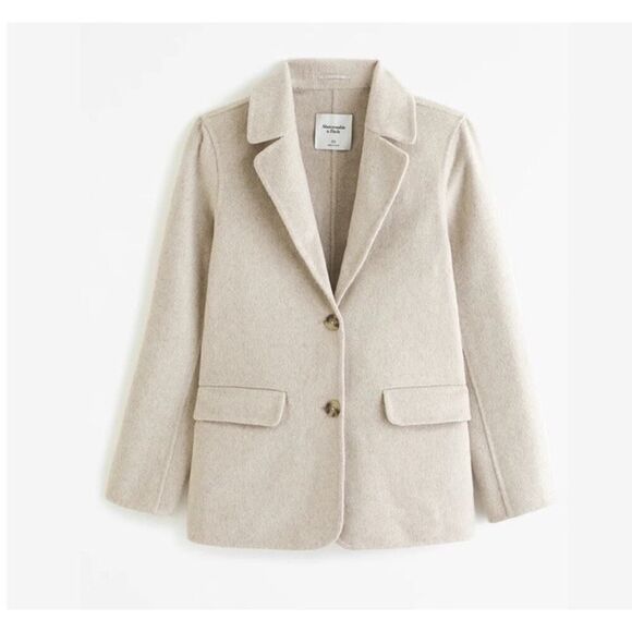 Abercrombie & Fitch Wool-Blend Blazer Coat Beige Small Button Front Jacket - Picture 14 of 14